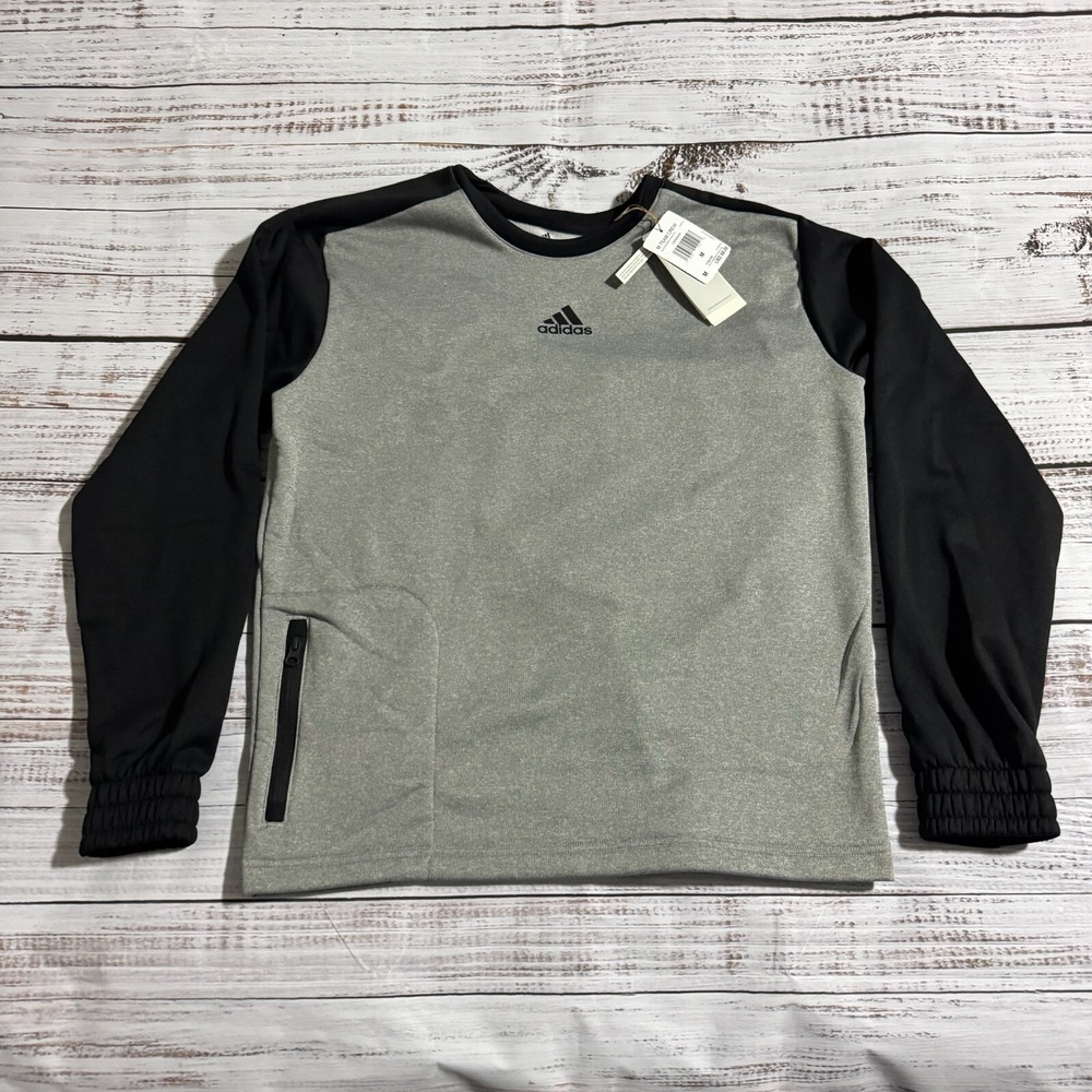 New Adidas Gray Black Team Crew Neck Sweater‎ Primegreen Men's Size Medium